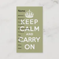 Keep Calm and Carry On Pale Green Business Card