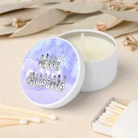 Merry Christmas Snow People Blue Snowy Background Mini Candle Favors