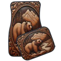 Mountain River with Leather Bear Car Floor Mat