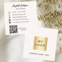 Cream beige logo QR code social media Square Business Card