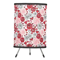 Doodle Art Style Red Pink Roses Hearts Valentine's Tripod Lamp