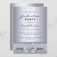 Graduation party silver bow elegant invitation