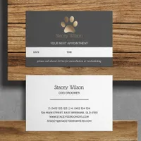 Stylish Grey Gold Paw Print Logo Appointment Card