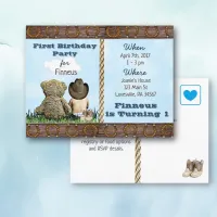 Lil Cowboy  and Teddy Bear First Birthday Invites