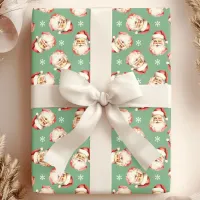 Green Vintage Santa Claus Face Watercolor Wrapping Paper