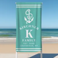 Nautical Anchor Beach House Family Name Teal Beach Towel