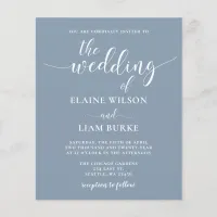 Budget Simple Modern Dusty Blue Wedding Invitation