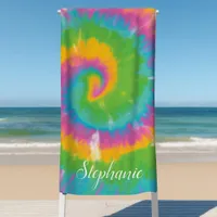 Tie Dye Swirl Abstract Retro Personalized Summer  Beach Towel