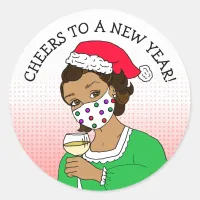 Cheers to a New Year, Ethnic Retro Lady  Facemask Classic Round Sticker