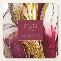 Abstract Sparkling Wedding Wine Red ID1018 Square Paper Coaster