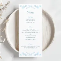 Elegant Hand-Drawn Floral & Bow Blue Wedding  Menu