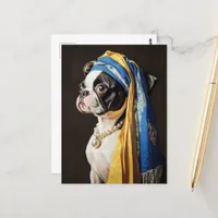 Boston Terrier With Pearl Necklace Postcard