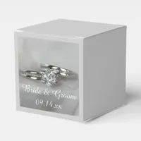 Wedding Rings on Gray Favor Boxes
