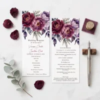 Elegant Moody Burgundy Plum Peony Autumn Wedding Program