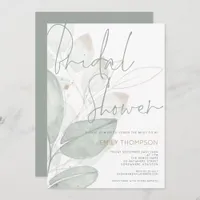 Modern Foliage Sage Gold Script Bridal Shower Invitation