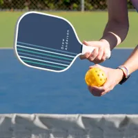 Blue Green Stripe Name Monogram Pickleball Paddle