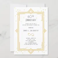 Art Deco white gold 60th wedding anniversary Invitation