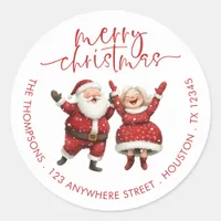 Merry Christmas Santa Mrs Claus Return Address Classic Round Sticker