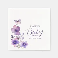 Purple Floral Butterfly Girl Baby Shower Napkins