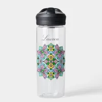 Pink Butterfly Mandala Whimsical Hand Drawn   Water Bottle