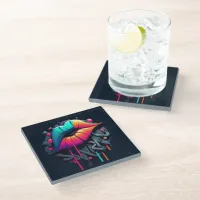 Vibrant Graffiti-Style Colorful Lips Glass Coaster