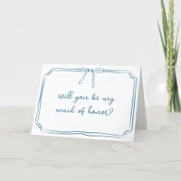 Trendy Bow Dusty Blue Maid of Honor Proposal Card