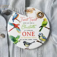 Cute Bird 1st Birthday Party Button
