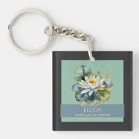 Water Lily Flower Inspirational Quote Pretty Green Keychain