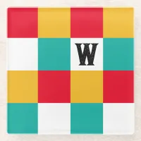 Geometric Abstract Colorful Personalized Monogram Glass Coaster