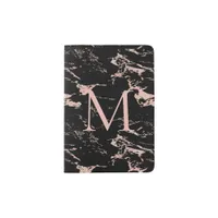 Girly Rose Gold Foil Pink Marble Monogram Passport Holder