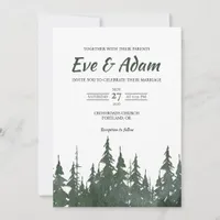 Green Pine Forest Boho Watercolor Winter Wedding Invitation