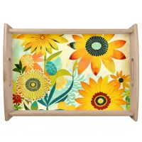 Pretty Folk Art Yellow Flowers   Serving Tray