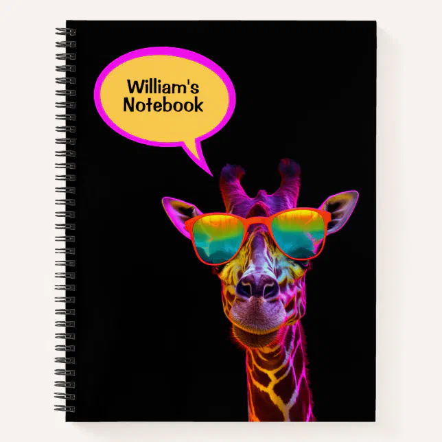 Neon Giraffe Digital Print Funny Personalized Notebook