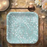 Watercolor Snowdrops Wedding V2 Teal/Copper ID726 Paper Plates