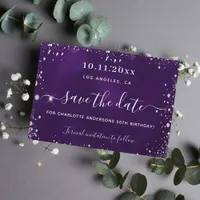 Birthday purple silver glitter save date save the date