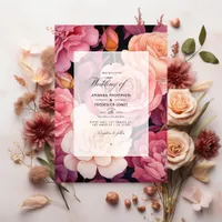 Rose Gold and Blush Floral Wedding Invitation