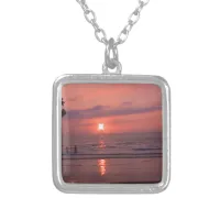 Romantic Hawaiian Sunset Ocean Beach Silver Plated Necklace