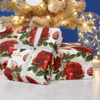 Elegant Vintage Red Roses Personalized Christmas Wrapping Paper