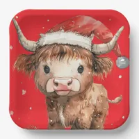 Cute. Highland Cow in Santa Hat Red Paper Plates