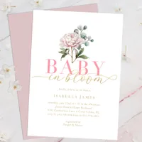 Blush Pink and Gold Baby in Bloom Floral Baby Show Invitation