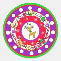 Whimsical Hand Drawn Christmas Reindeer Classic Round Sticker