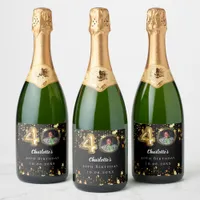 40th birthday black gold stars photo sparkling wine label