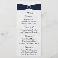 Navy  damask FAUX ribbon diamante buckle Wedding Menu