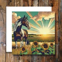 Pinto Horse in a Sunflower Field 