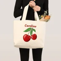 Red Cherries Personalized Large Tote Bag