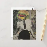 Sexy Surreal Cheeseburger Woman Mixed Media Postcard