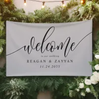 Soft Gray Calligraphy Simple Wedding Welcome Banner