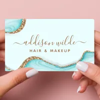 Elegant Gold Glitter Aqua Marble Agate Modern Chic Business Card