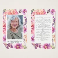 Pink Floral Photo Memorial Prayer Card