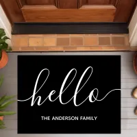 Hello Calligraphy Script Modern Black Personalized Doormat